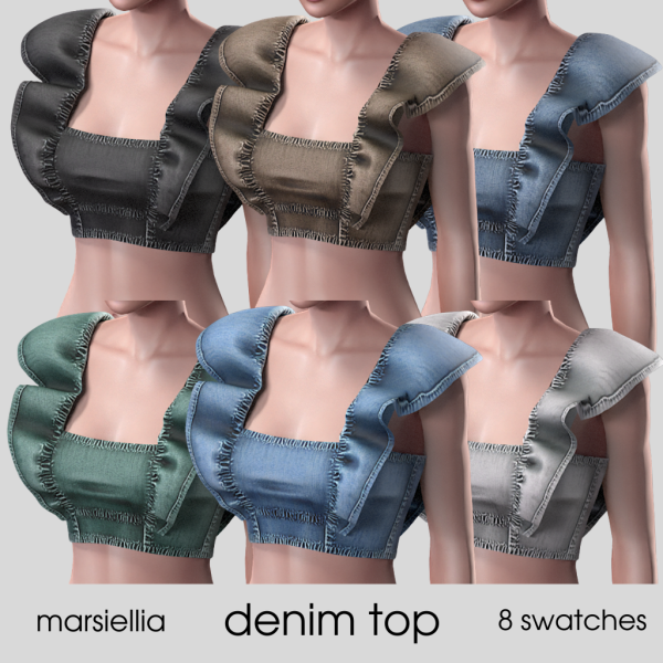 Alpha [marsiellia] vintage chic denim ruffled top by simsfinds - The Sims 4 custom content