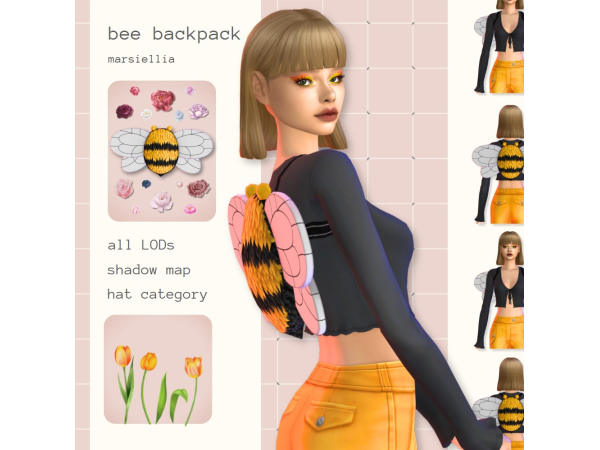 Mix [marsiellia] bee backpack - The Sims 4 custom content