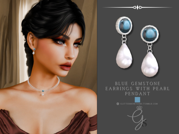 Alpha Blue Gemstone Pearl Set by GlitterberryFly - The Sims 4 custom content