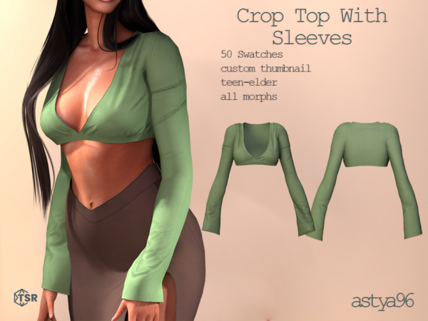 Alpha Crop Top With Sleeves by astya96cc - The Sims 4 custom content