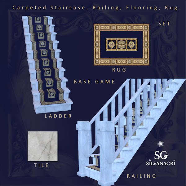 Maxis Match SG_Set of carpeted staircase, railing, flooring, and rug. by simsfinds - The Sims 4 custom content