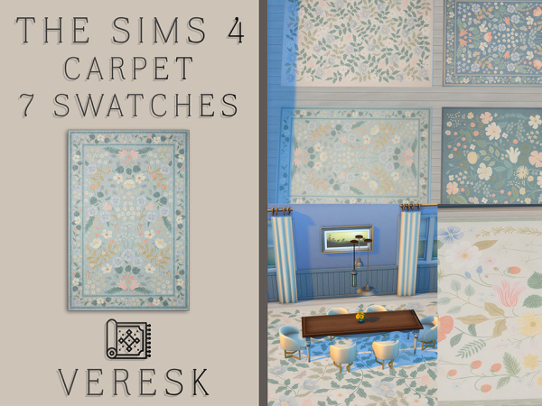 Alpha VERESK_Floral rectangular rugs by thesimsresource - The Sims 4 custom content