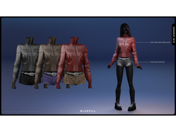 Alpha (Bluepill) 2026DROP_18/19_AF Leather jacket and shorts - The Sims 4 custom content