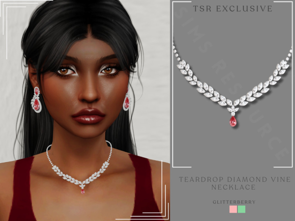 Alpha Teardrop Diamond Vine Necklace by thesimsresource - The Sims 4 custom content