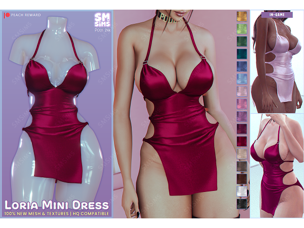 Alpha PEACH Loria Mini Dress by SMSims - The Sims 4 custom content