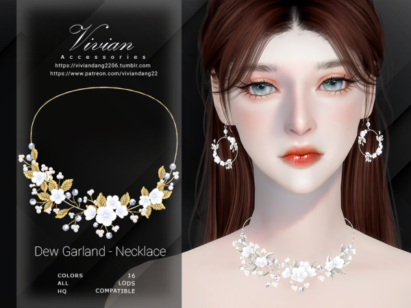Alpha Dew Garland Necklace by VivianDang - The Sims 4 custom content