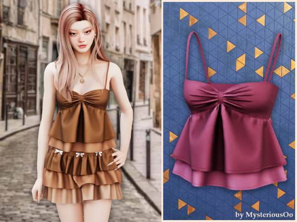 Alpha Ruched peplum camisole top by MysteriousOo - The Sims 4 custom content
