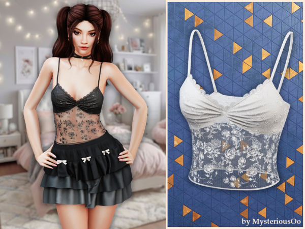 Alpha Lace sheer floral camisole by MysteriousOo - The Sims 4 custom content