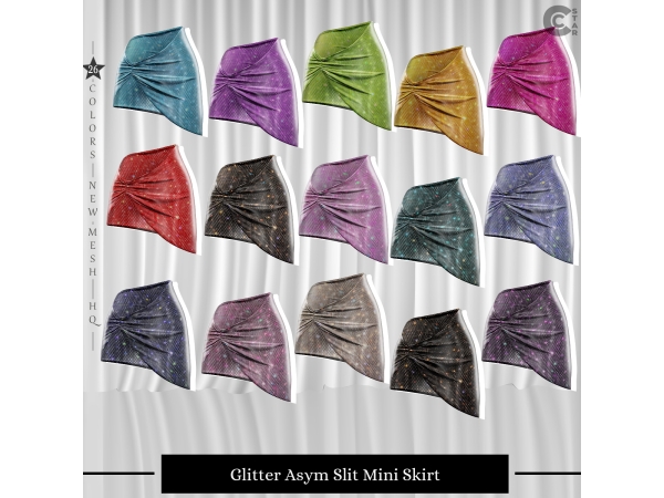 Alpha Glitter Asym Slit Mini Skirt cool_content_star - The Sims 4 custom content