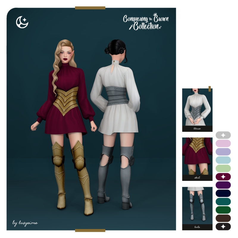 Maxis Match Blouse + Mini Skirt + Boots Conquering the Crown Collection by luxysims - The Sims 4 custom content