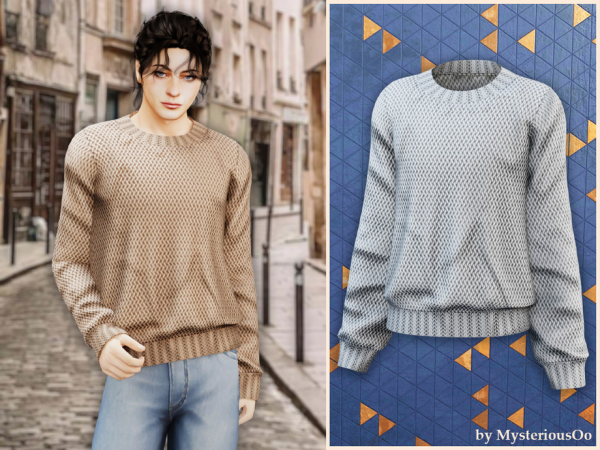 Alpha Male Textured knit crewneck sweater by MysteriousOo - The Sims 4 custom content