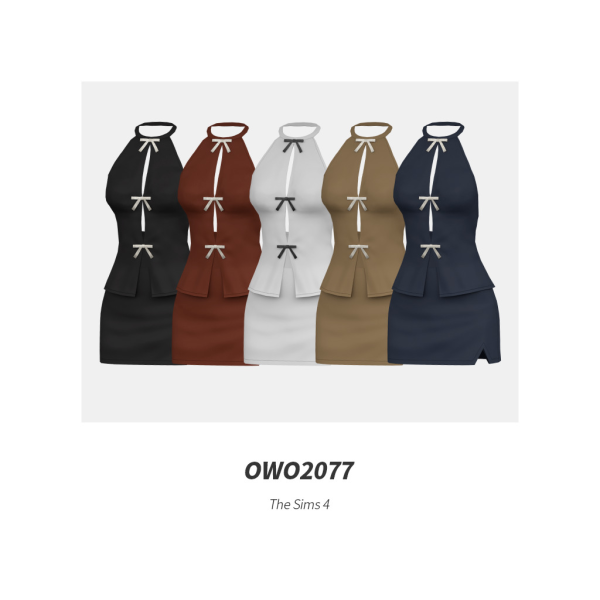 Maxis Match OWO2077 Modern Bow Halter Neck Skirt Suit by simsfinds - The Sims 4 custom content