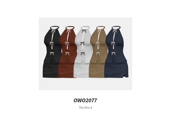 Maxis Match OWO2077 Modern Bow Halter Neck Skirt Suit - The Sims 4 custom content