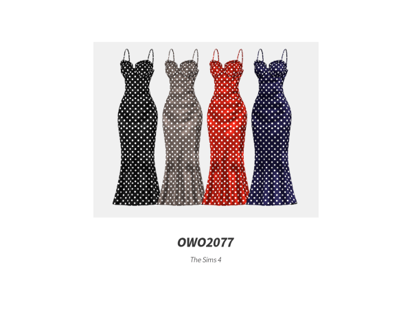 Maxis Match OWO2077 Basic Polka Dot Satin Dress - The Sims 4 custom content