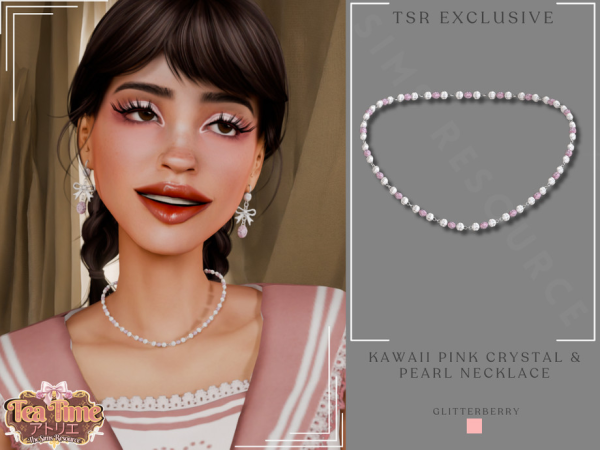 Alpha Kawaii Pink Crystal & Pearl Necklace by Glitterberryfly - The Sims 4 custom content