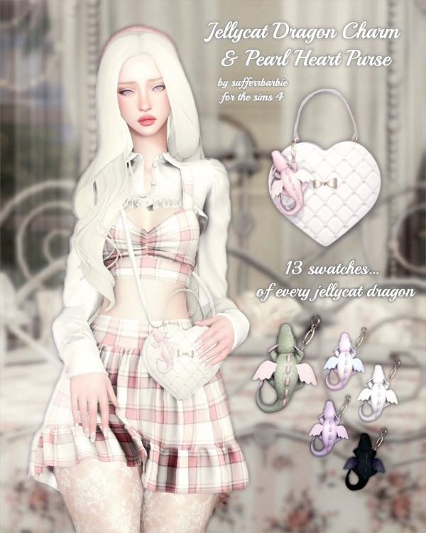 Maxis Match Jellycat Dragon Charm & Pearl Heart Purse by simsfinds - The Sims 4 custom content