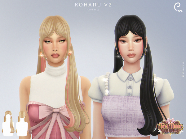Maxis Match Tea Time Koharu Hairstyle V2 by Enriques4 - The Sims 4 custom content