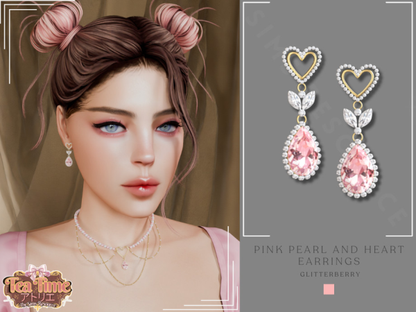 Alpha PATREON Pink Diamond & Heart Earrings by Glitterberryfly - The Sims 4 custom content