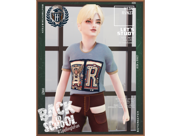 Alpha Child's Classic Fit Graphic University Tee Shirt (Male) by rvn2seven - The Sims 4 custom content