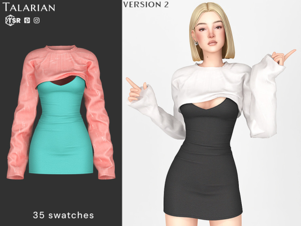 Alpha Marlowe Mini Dress with Cropped Long Sleeve Top v2 by talarian - The Sims 4 custom content