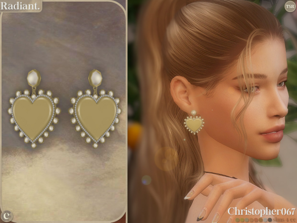 Alpha Radiant Earrings Pearl & Diamond Heart Earrings Christopher067 by christopher067 - The Sims 4 custom content