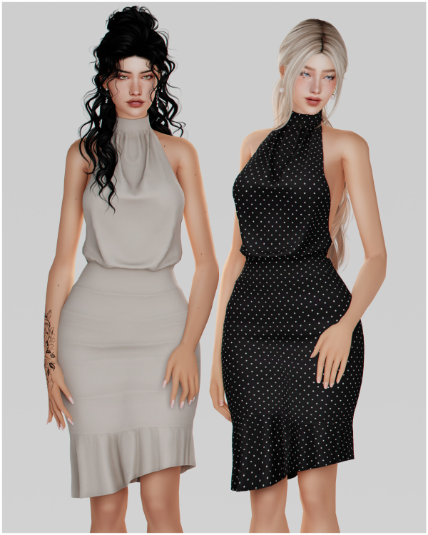 Alpha Halter Open Back Dress by simsfinds - The Sims 4 custom content