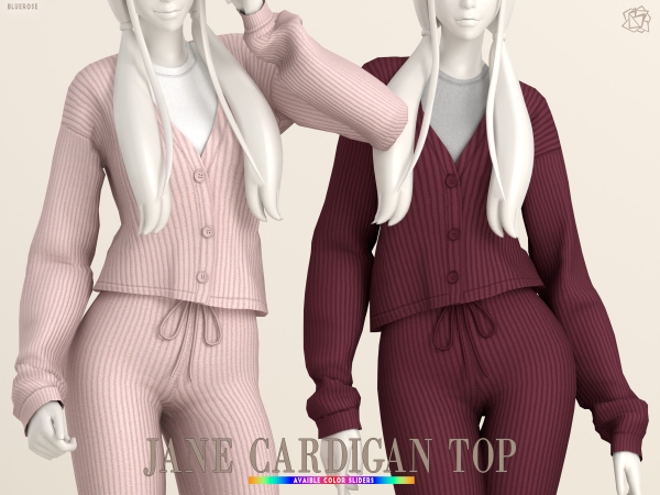 Mix JANE COZY CARDIGAN TOP brsims by bluerose-sims - The Sims 4 custom content