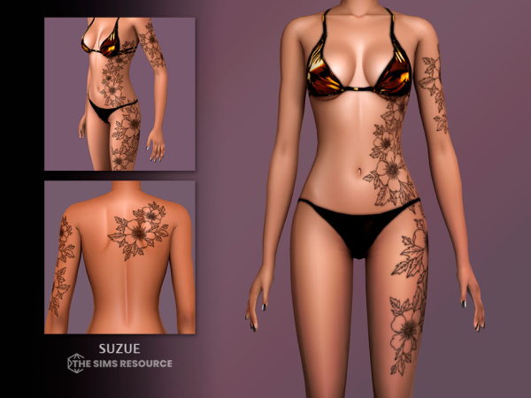 Mix Flower Tattoo N51 by Suzue - The Sims 4 custom content