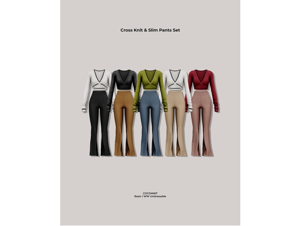 Alpha [cocomint] Cross Knit & Slim Pants Set - The Sims 4 custom content