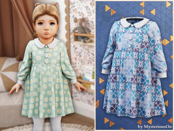 Alpha Toddler Floral classic collar dress by MysteriousOo - The Sims 4 custom content