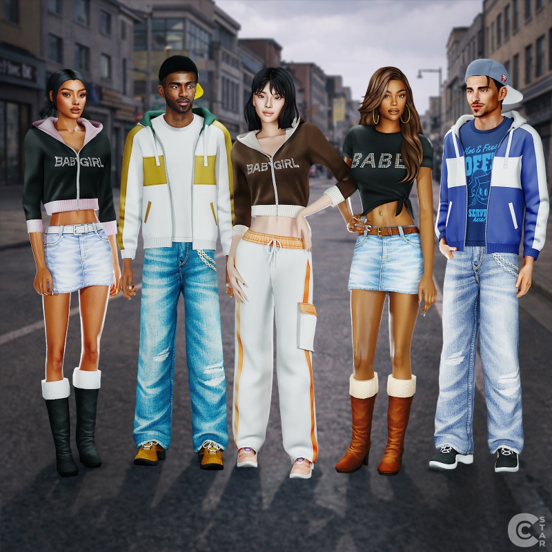 Maxis Match Y2K Streetwear Collection Mix & Match Maxis Match Set (Male & Female) 10 Items by cool_content_star - The Sims 4 custom content