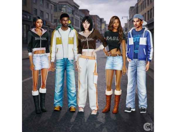 Maxis Match Y2K Streetwear Collection Mix & Match Maxis Match Set (Male & Female) 10 Items - The Sims 4 custom content