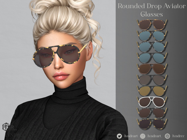 Alpha Rounded Drop Aviators Glasses - The Sims 4 custom content