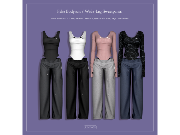 Alpha [RIMINGS] Fake Bodysuit / Wide Leg Sweatpants - The Sims 4 custom content