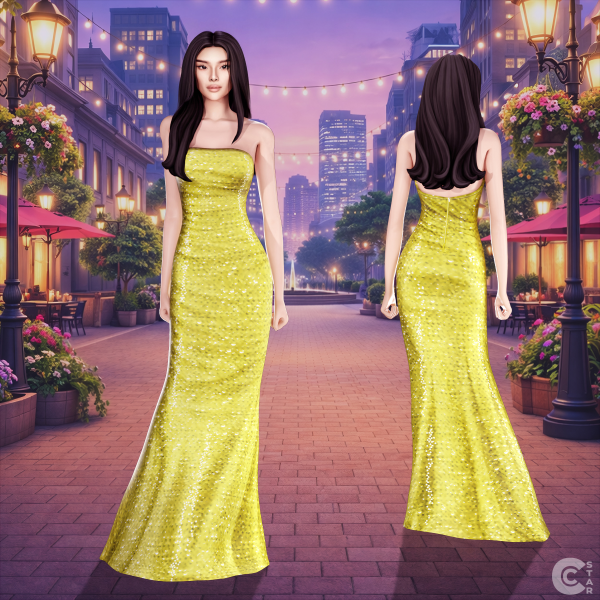 Maxis Match Strapless Sequin Column Gown cool_content_star by cool_content_star - The Sims 4 custom content