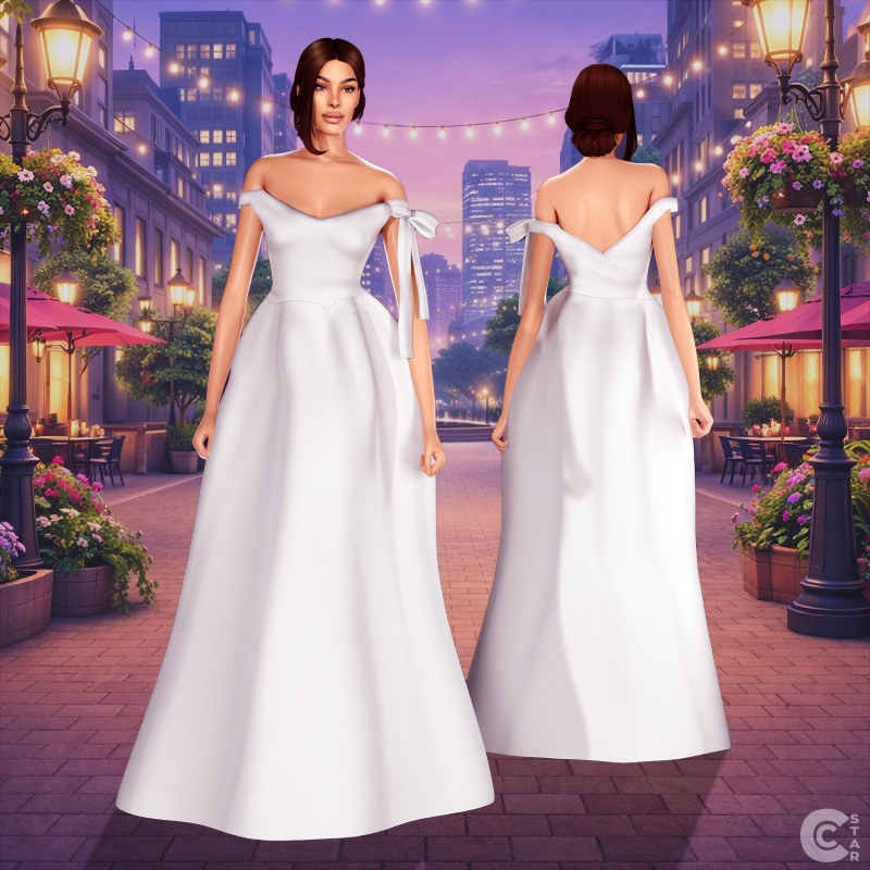 Maxis Match Off Shoulder Bow Train Gown by cool_content_star - The Sims 4 custom content