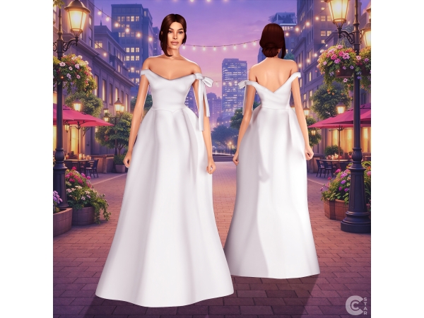 Maxis Match Off Shoulder Bow Train Gown - The Sims 4 custom content