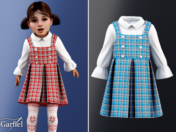 Alpha Toddler Plaid layered dress with blouse and pleats by Garfiel - The Sims 4 custom content