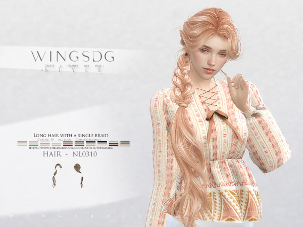 Alpha WINGS NL0310 Long hair with a single braid by wingssims - The Sims 4 custom content